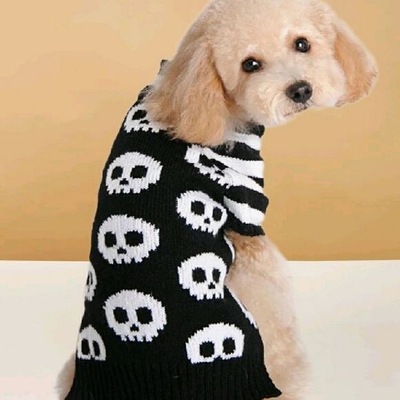 Halloween Skull Pattern Pet Sweater - Picture 1 of 7